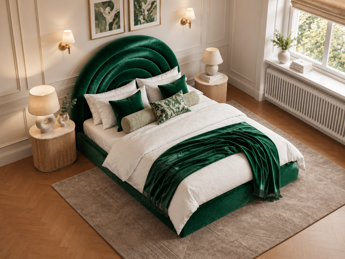 The Archmont Bed in Plush Green - room view