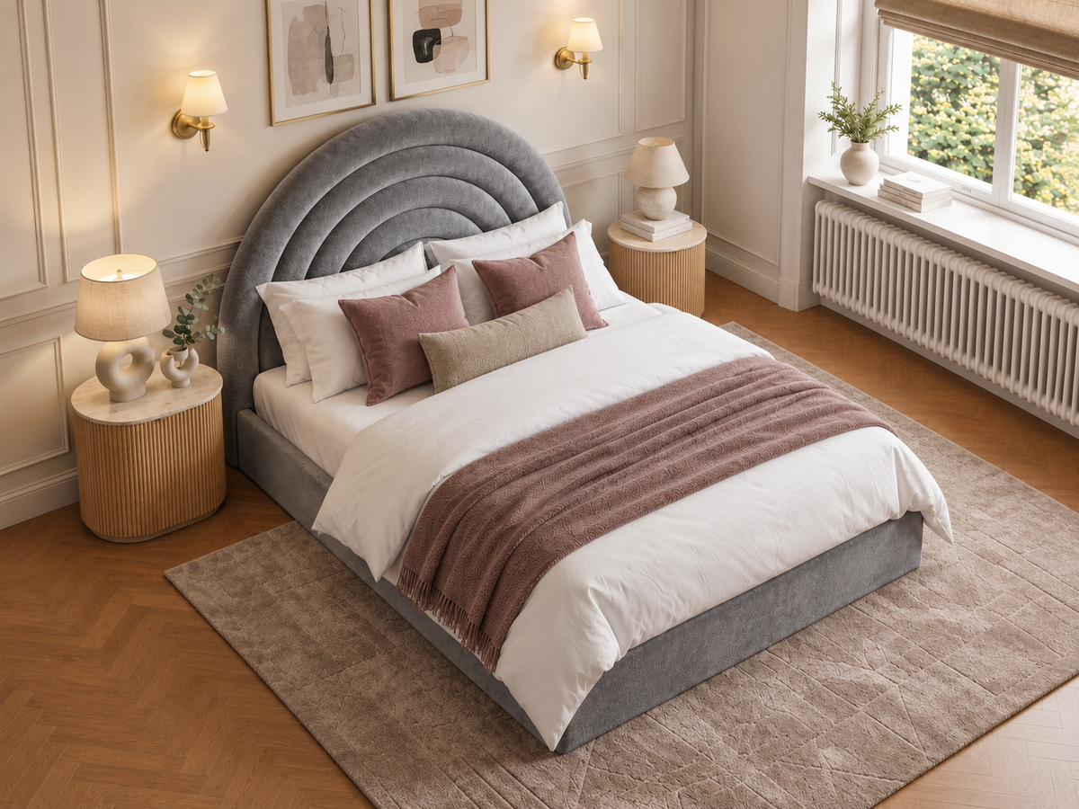 The Archmont Bed in Plush Grey - room view
