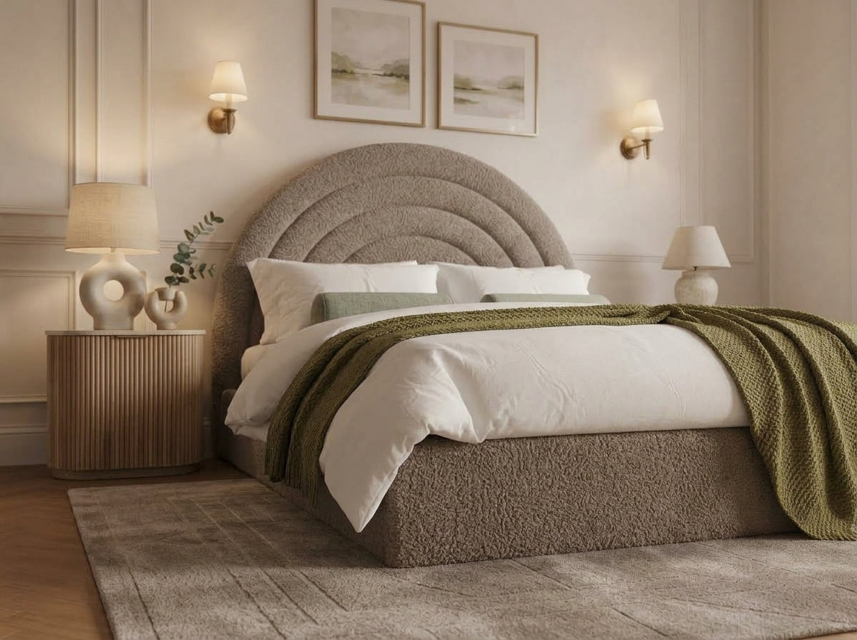 The Archmont Bed in Teddy Mink - room view
