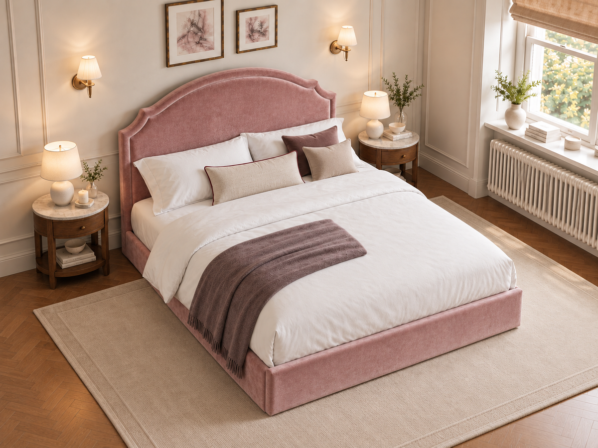 The Asteria Bed in Plush Pink - room view