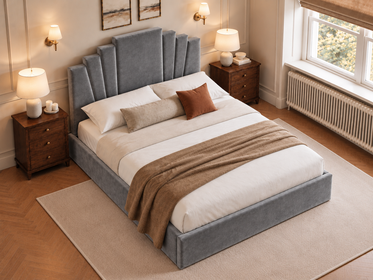 The Monroe Bed in Plush Grey - room view