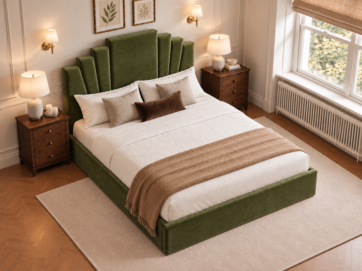 The Monroe Bed in Plush Olive - room view