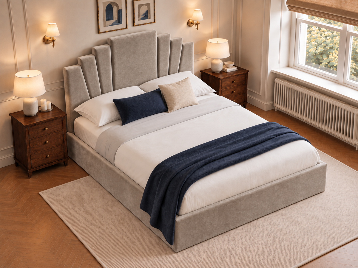 The Monroe Bed in Plush Pebble - room view