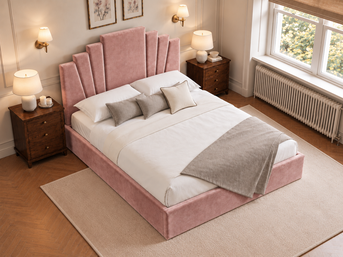 The Monroe Bed in Plush Pink - room view