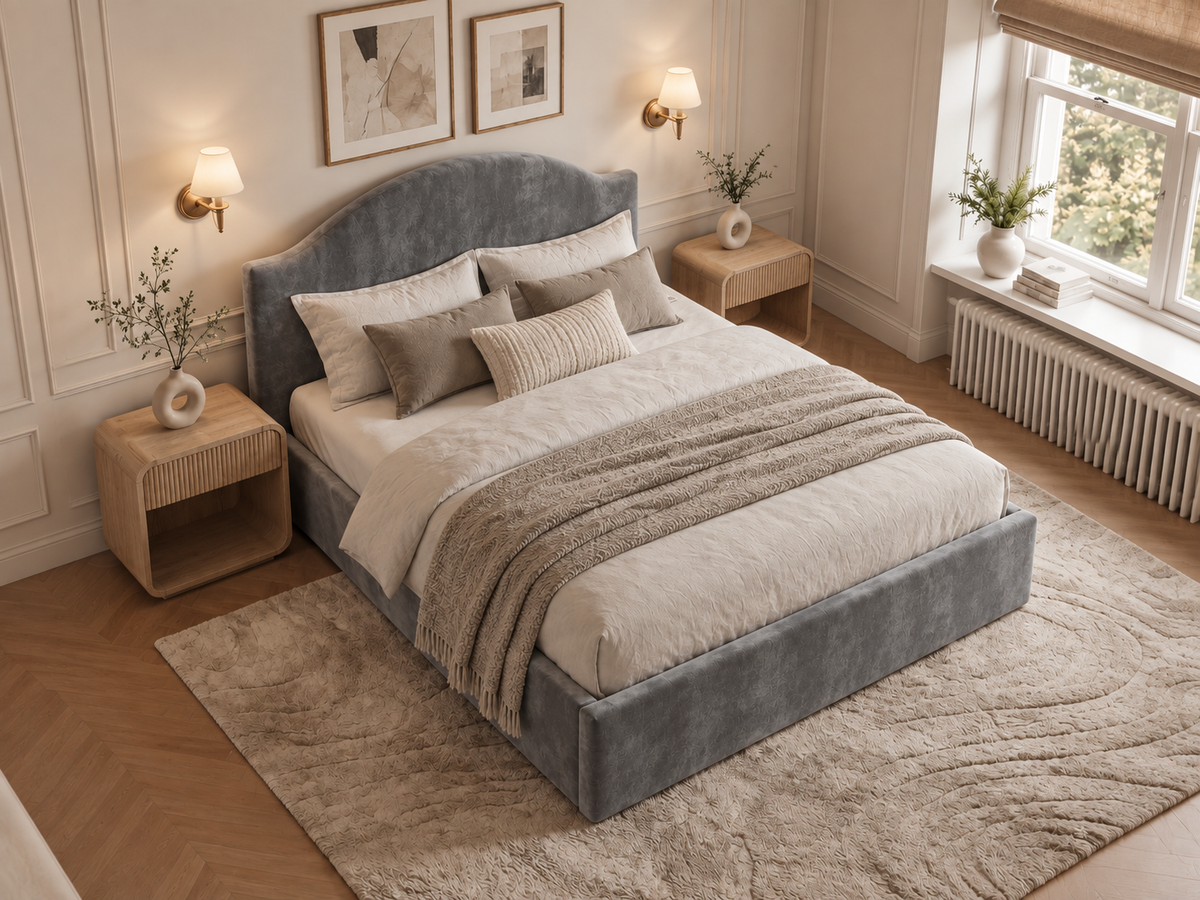 The Aurelia Bed in Plush Grey - room view