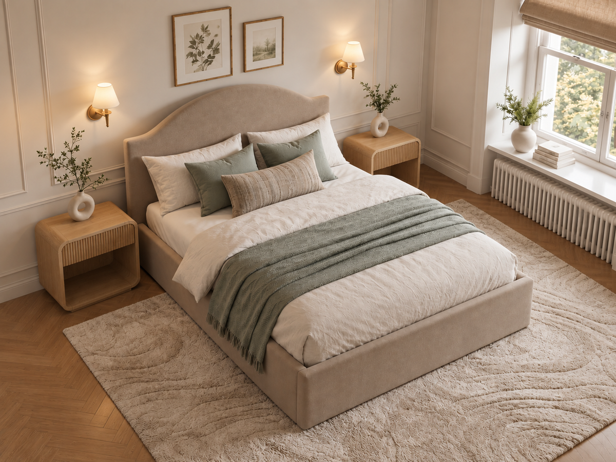 The Aurelia Bed in Sharon Mink - room view