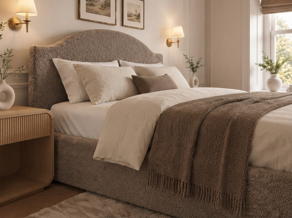 The Aurelia Bed in Teddy Mink - room view