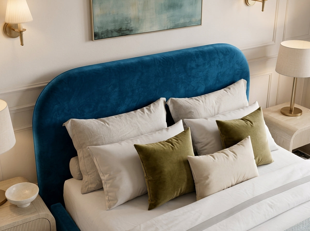 The Celeste Bed in Plush Blue - room view