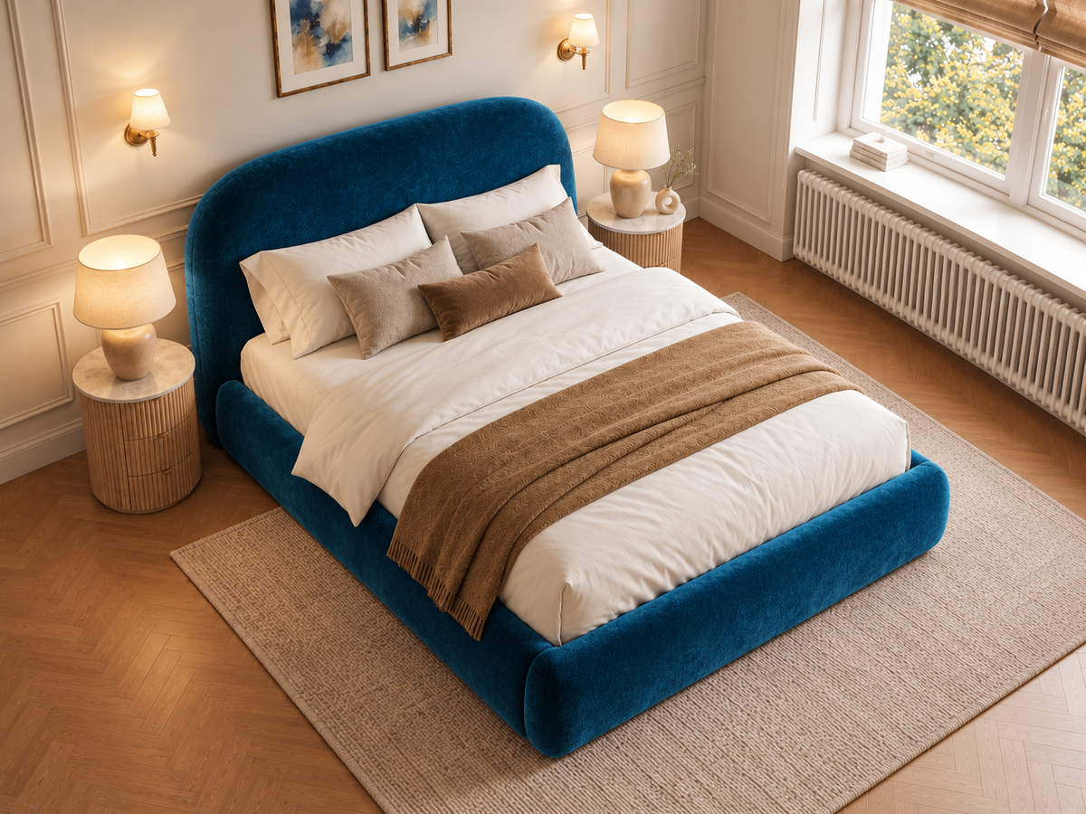 The Estelle Bed in Plush Blue - room view