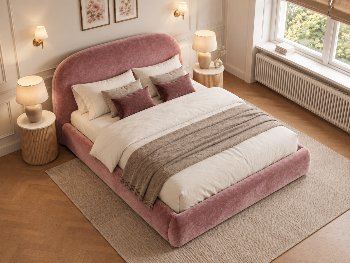 The Estelle Bed in Plush Pink - room view
