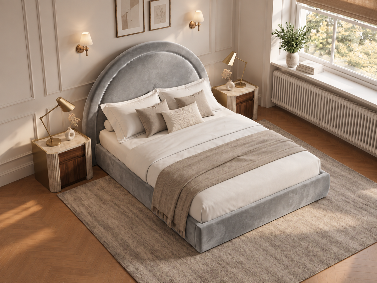 The Halo Bed in Plush Silver - room view
