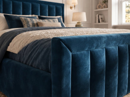 The Harrington Bed in Plush Blue - room view