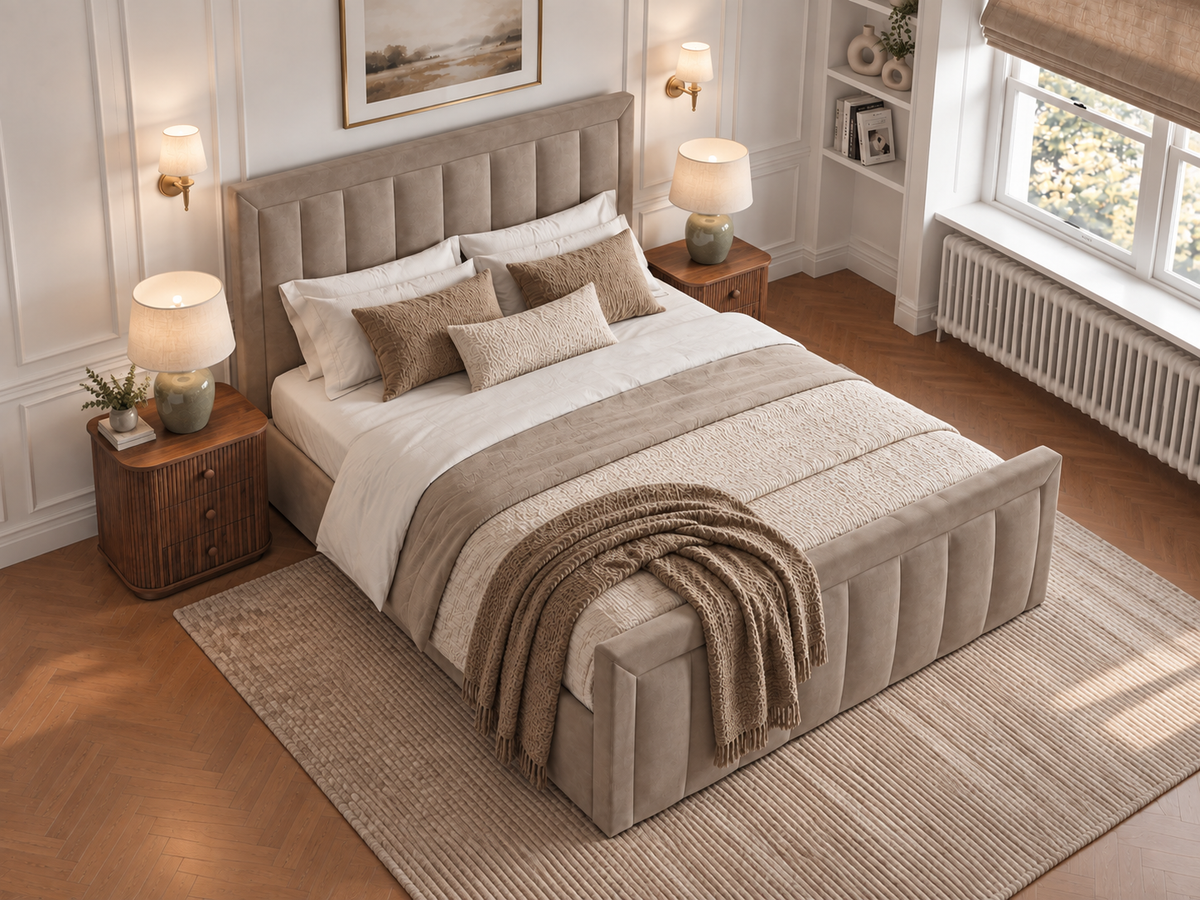 The Harrington Bed in Sharon Mink - room view