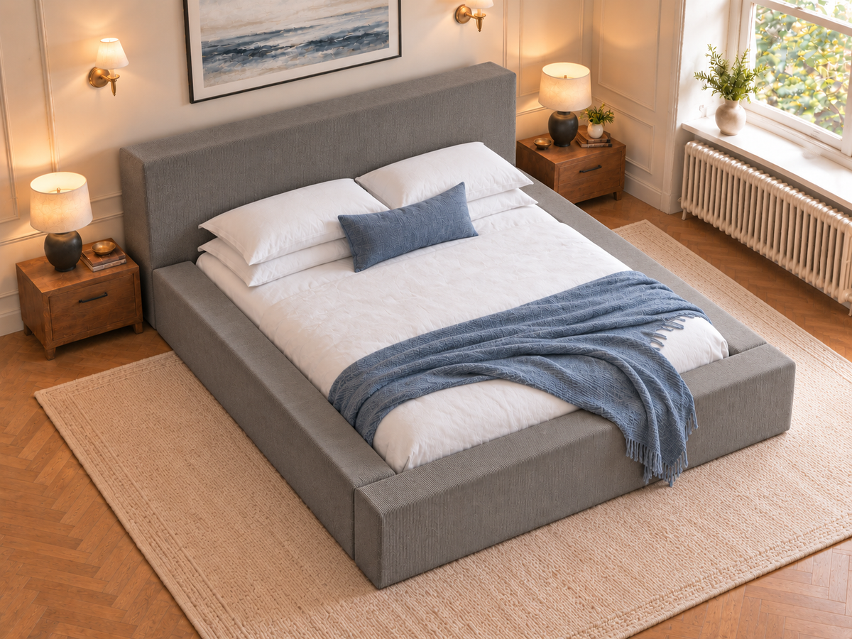 The Weston Bed in Naples Seal Grey - room view